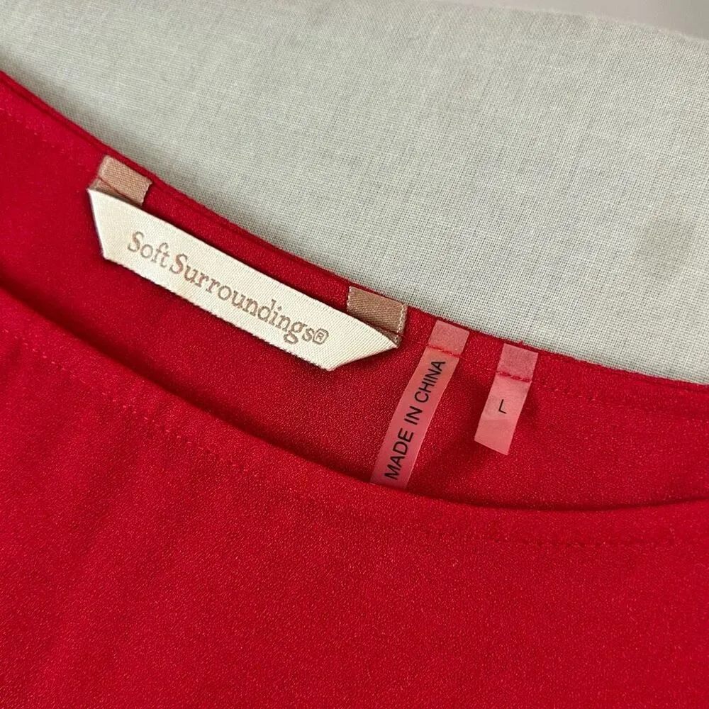 Soft Surroundings Red Solid Boat Neck Cape Sleeve Blouse Size Large - Image 8