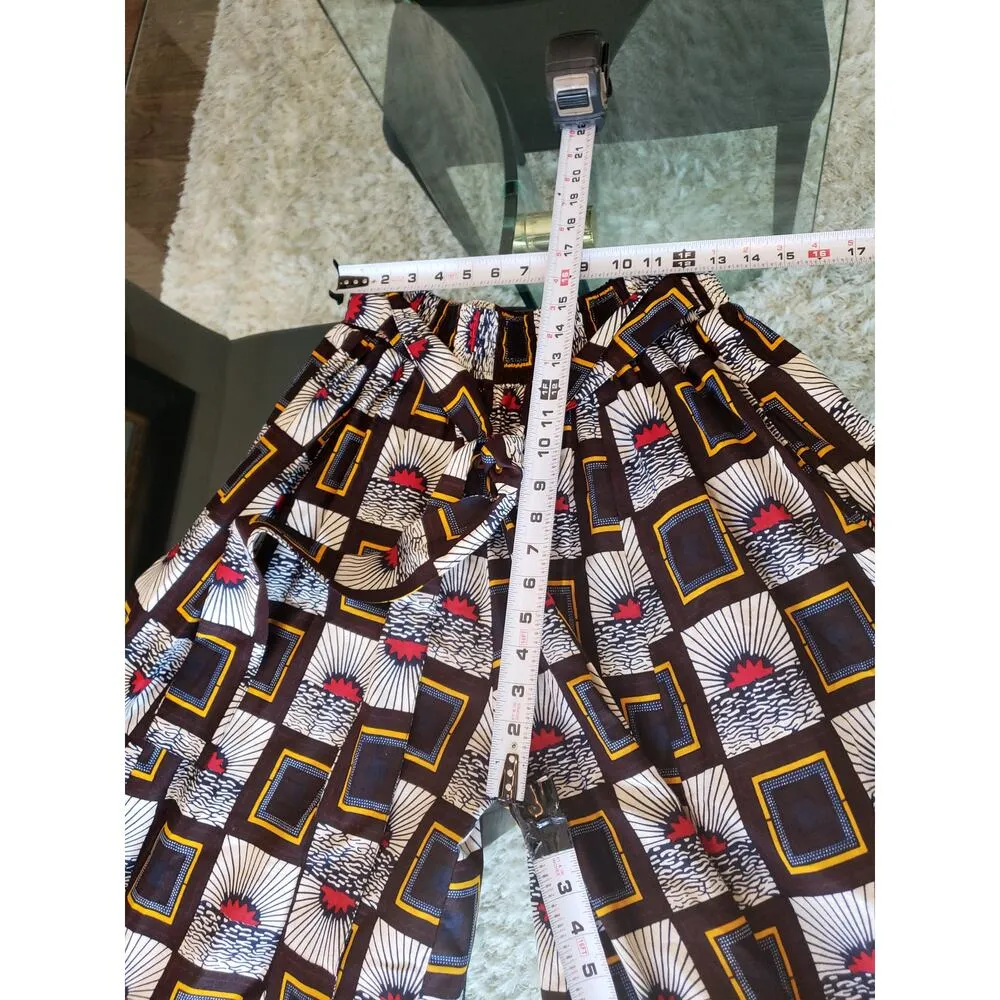 Tribal Palazzo Pants Women's Multicolor Geo Print Wide Leg Elastic Waist Belted Black - Image 7