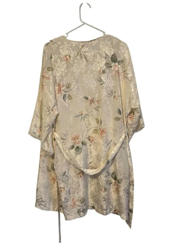 Vintage 90s California Dynasty White Silky Floral Nightgown Robe Pjs Set Medium - Image 2