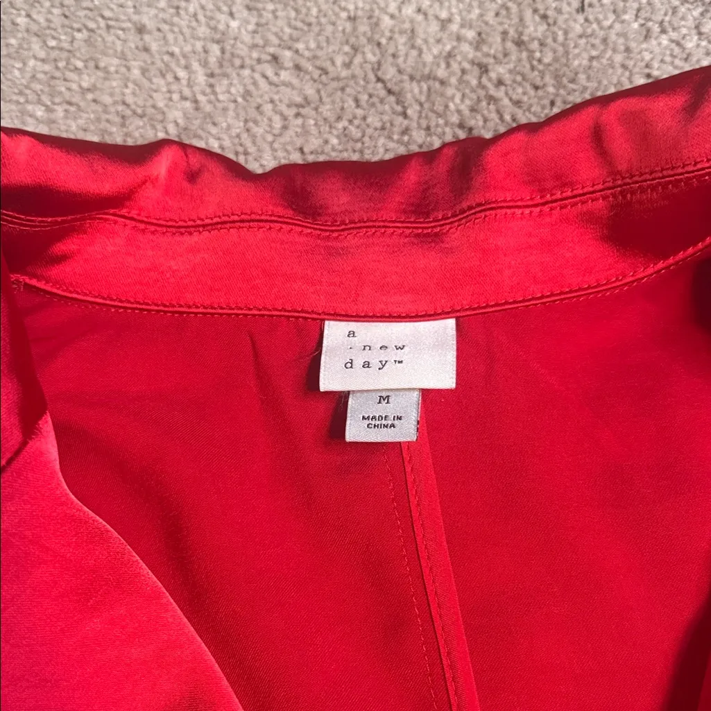 a new day Women's Vibrant Red Satin Wide Leg Pantsuit size medium / 4 - Image 2