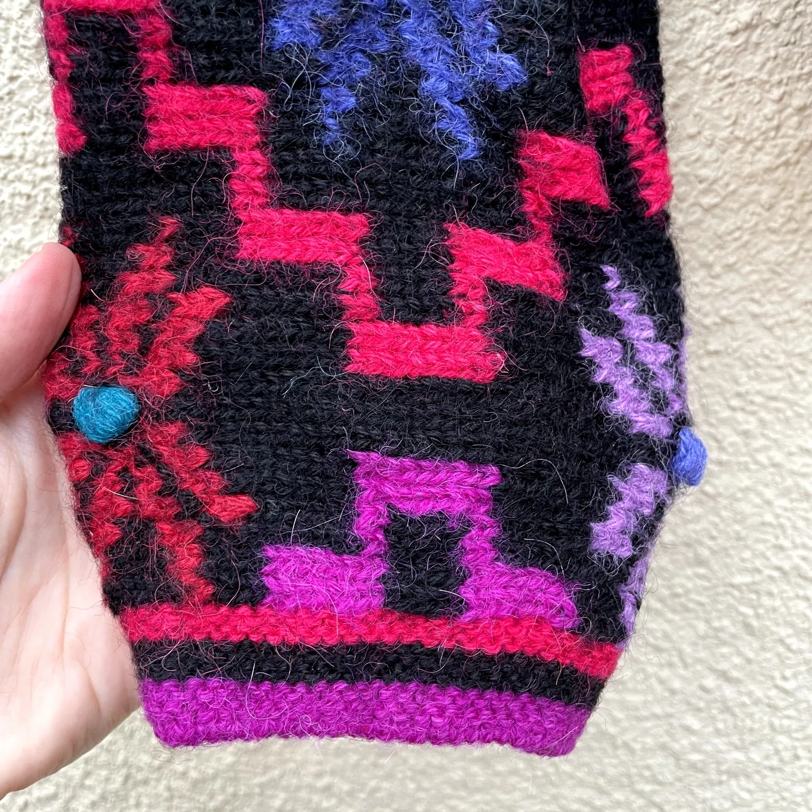 Vintage 90's Peruvian Connection Alpaca Rainbow Floral Sweater Small - Image 4