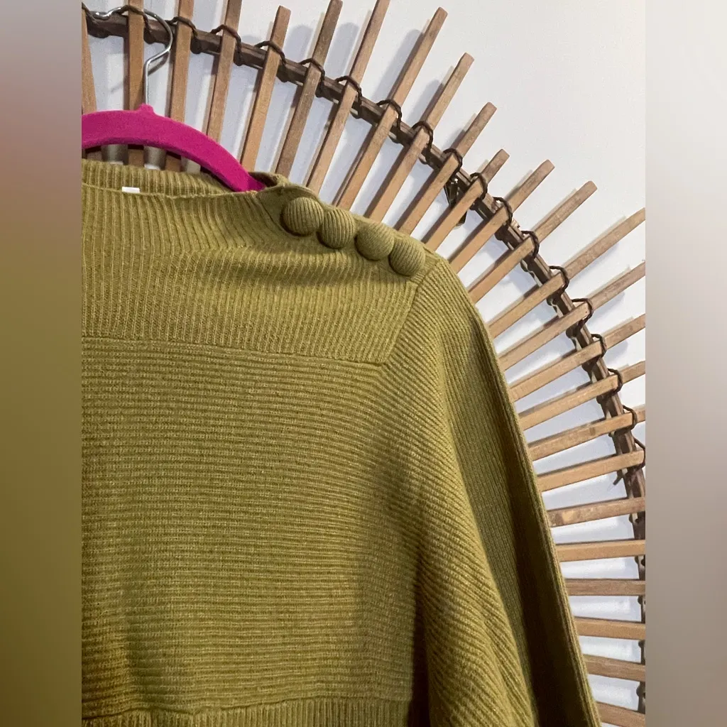 Rebecca Taylor Rib Mock Neck  Knit Sweater in Olive Balloon Slv Wool/ Cashmere M - Image 12