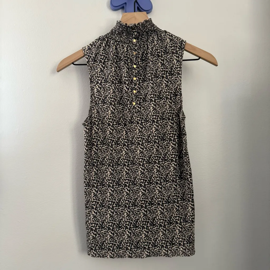 Nation LTD XS Winona Leopard Tank Pima Cotton Mock Neck Smock Fall Animal Print - Image 3