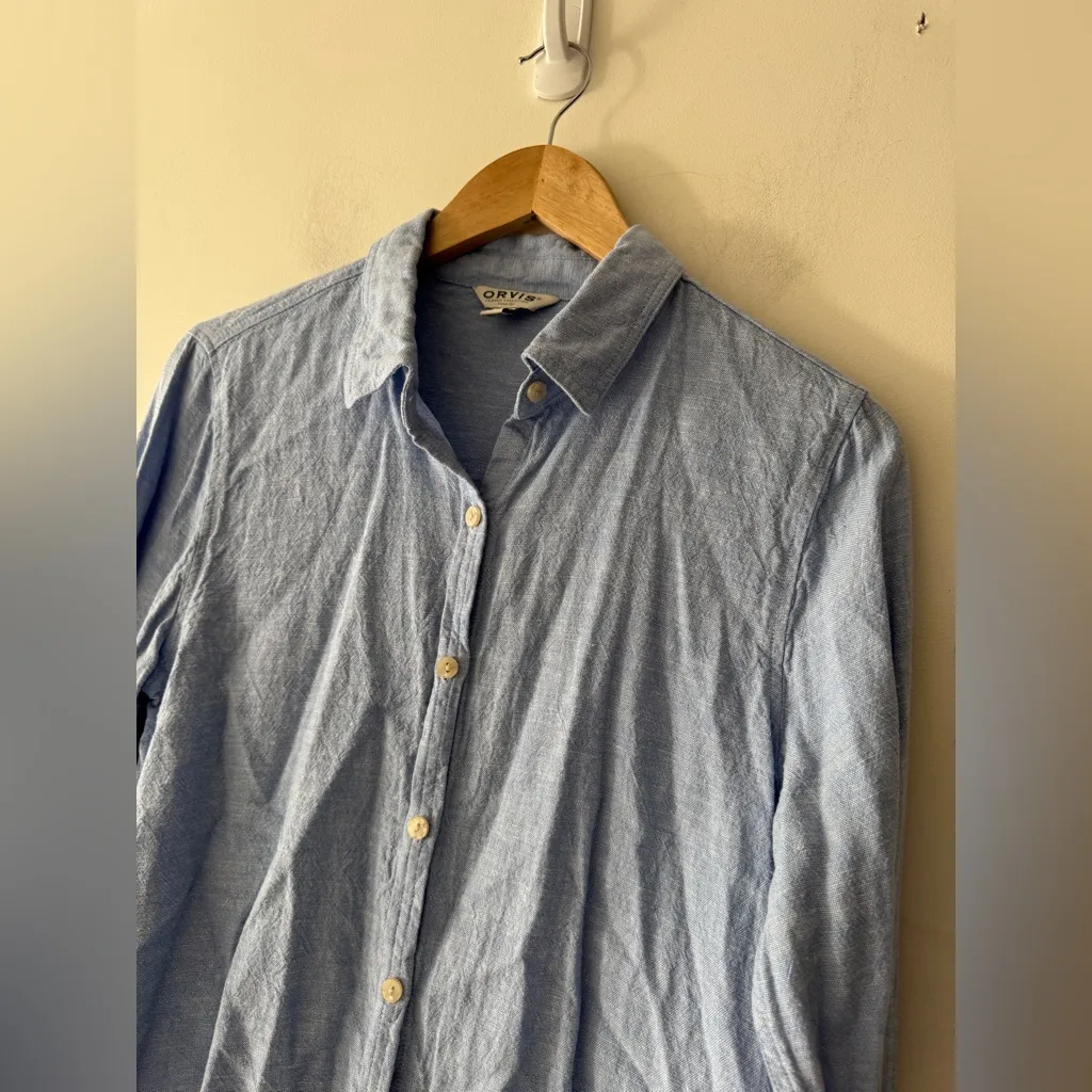 Orvis Women’s Blue Linen Breathable Button Down Top Long Sleeve - Image 2