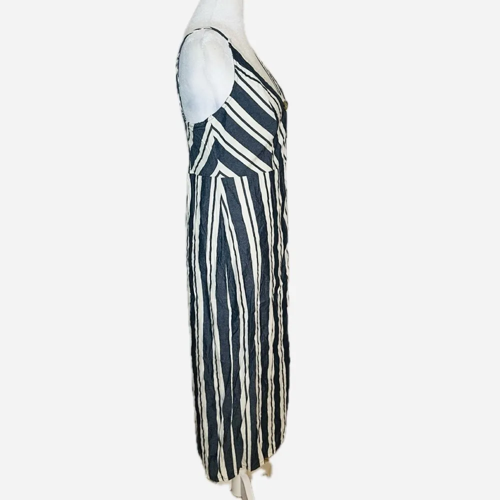 Entro Navy & White Striped Button Front Midi Dress-  Small - Image 3