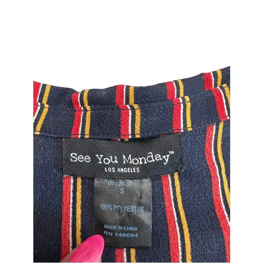 See You Monday LA Women's Small‎ Striped Button-Down Knee Length Shirt Dress - Image 3