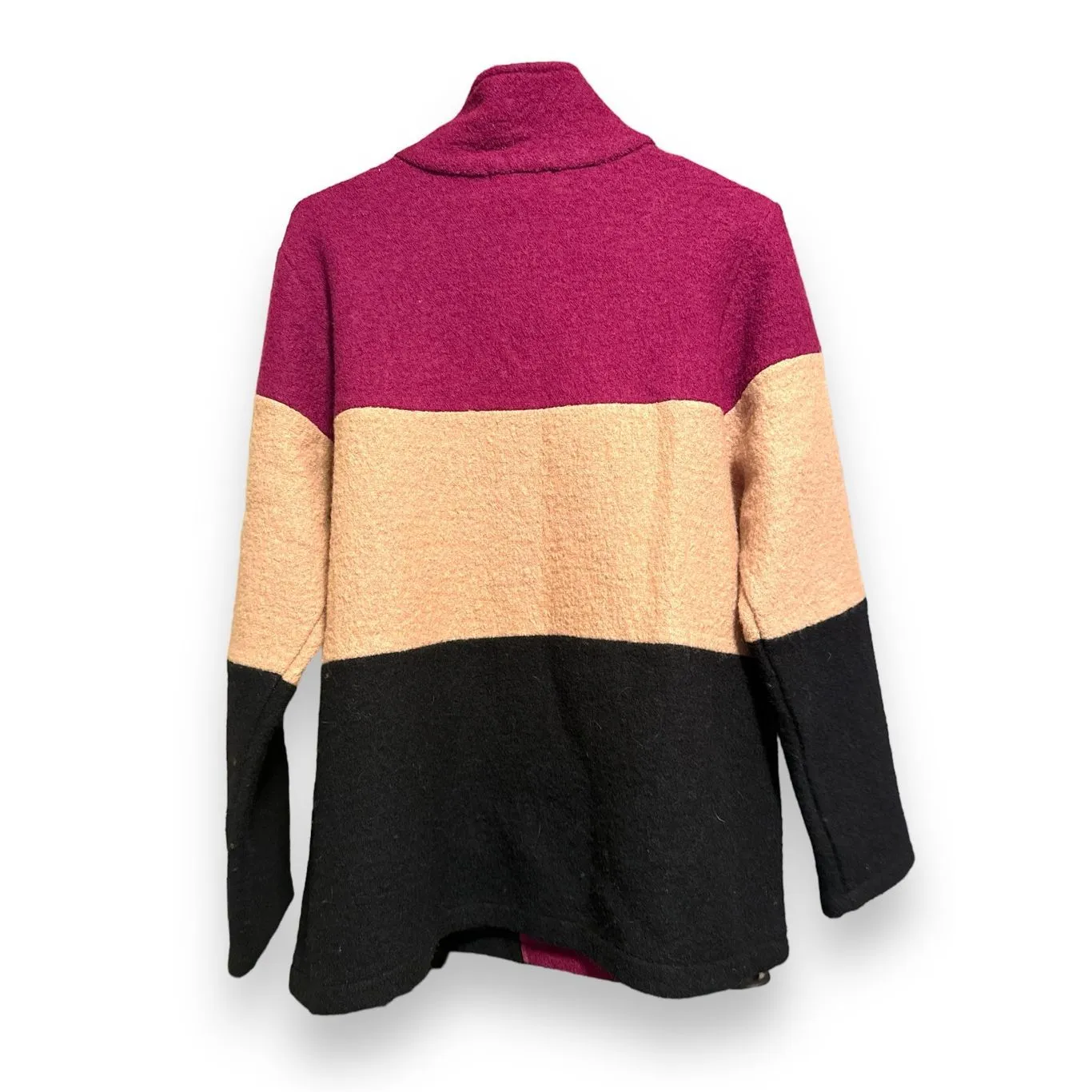 Appleseed’s 100% Wool Women's Striped Button Front Flare Collared Jacket sz L Mi Purple - Image 4