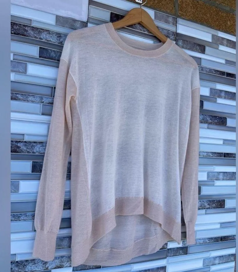 Enza costa pullover sweater sheer top small Tan - Image 2