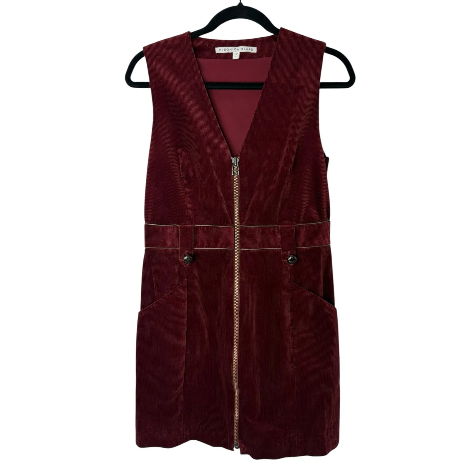 Veronica Beard Orial Corduroy Sleeveless Zip Mini Dress Burgundy Merlot 6 - Image 2