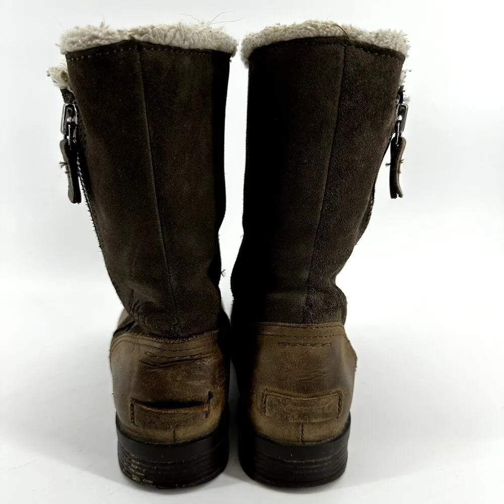 Sorel Emelie Boots Foldover Winter Leather Faux Fur Shearling Waterproof Brown 8 - Image 6
