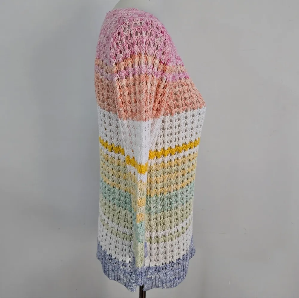 Talbots Pastel Striped Open Weave Cotton Crewneck Sweater Size MP - Image 4