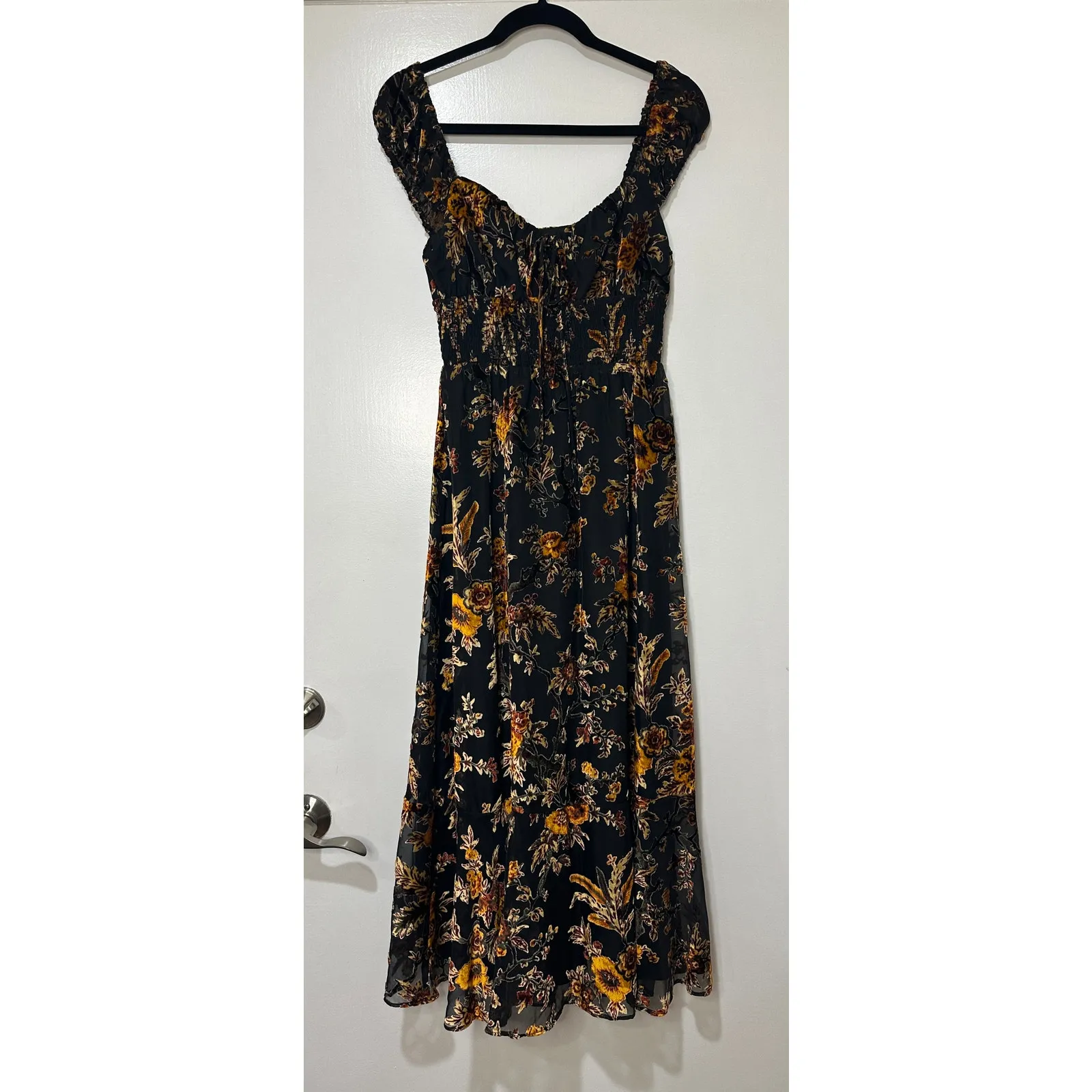 Hutch Floral Burnout Velvet Midi Dress Sz Small NWOT Anthropologie Smocked Waist - Image 3