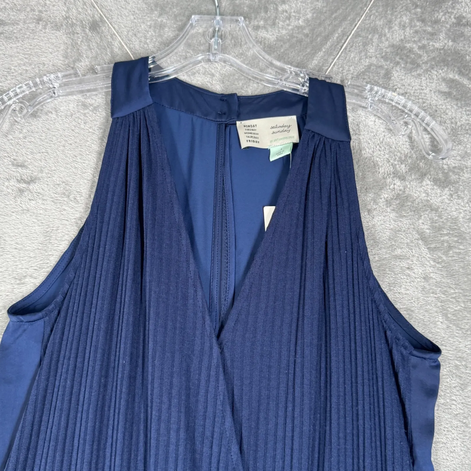 Saturday Sunday Anthropologie Jumpsuit‎ Women's S Navy Blue Sleeveless Tie Waist - Image 4