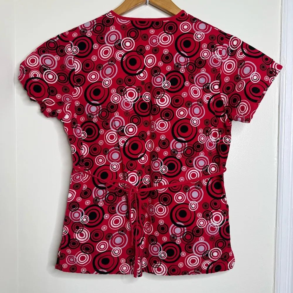 Comfy Cotton Medical Scrub Top Women’s XS Red Circle Geometric Design Nurse Vet Size undefined - Image 4