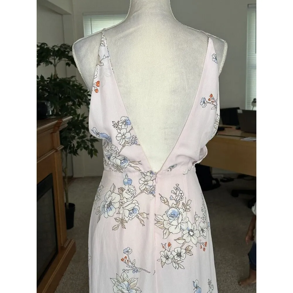 Lush Pink Floral Print Maxi Dress V Neck Side Slit High Waist OpenBack Feminine - Image 7