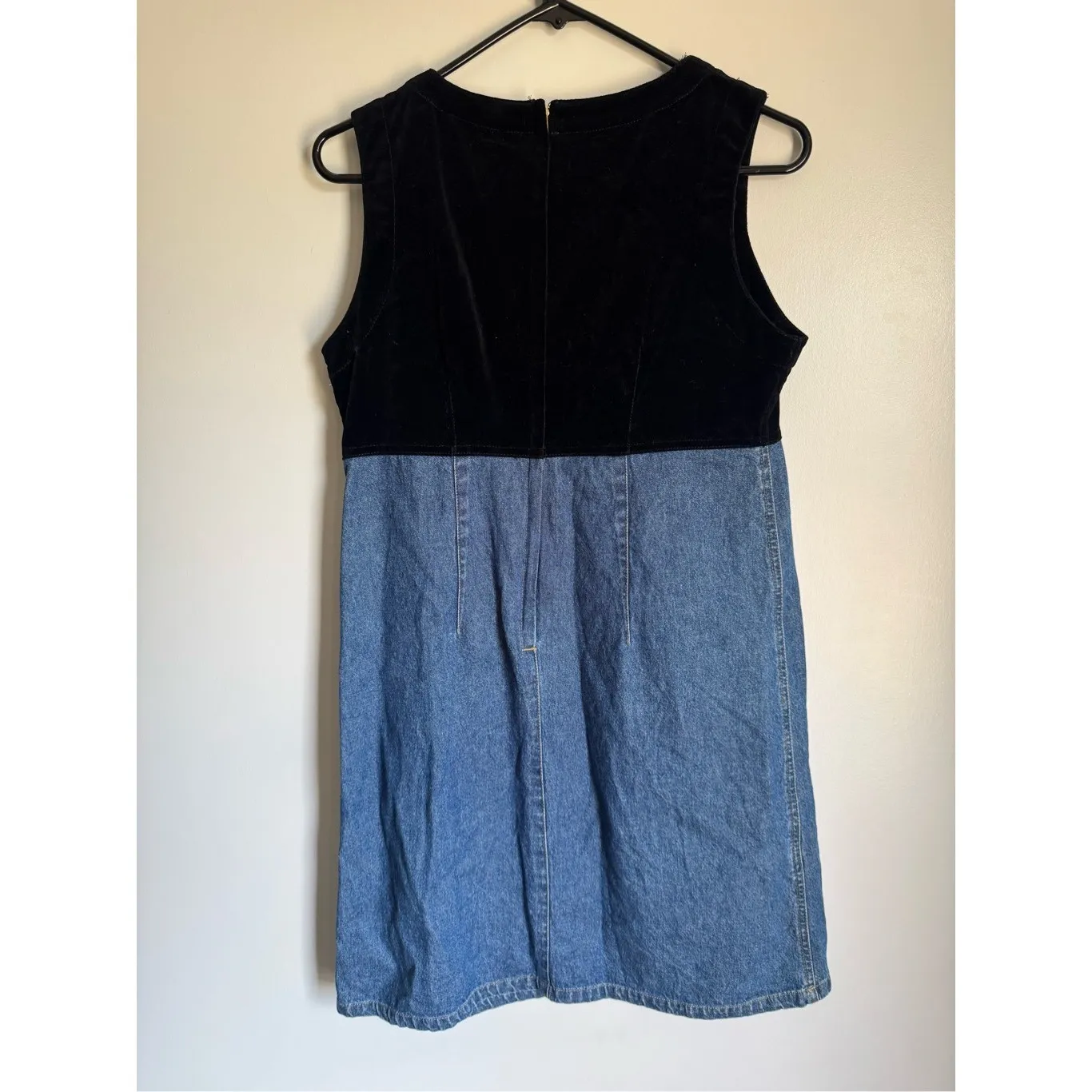 90s Vintage Lizwear Velvet Denim 100% Cotton Scoop Neck ALine Dress sz 8 Petite Black - Image 3