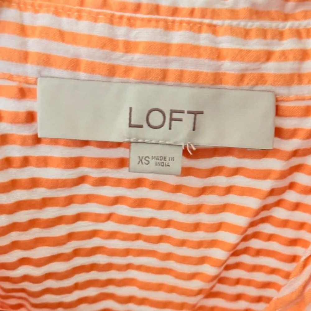 LOFT Striped Seersucker Top Sleeveless Button Down Blouse Orange XS - Image 3
