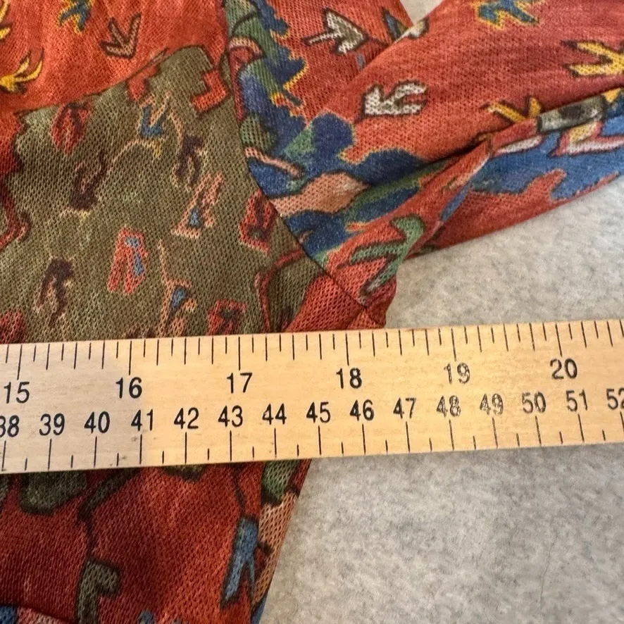 Chaps Top Woments XL Orange Red Polyester Layered Sheer Sleeves Western Aztec - Image 11