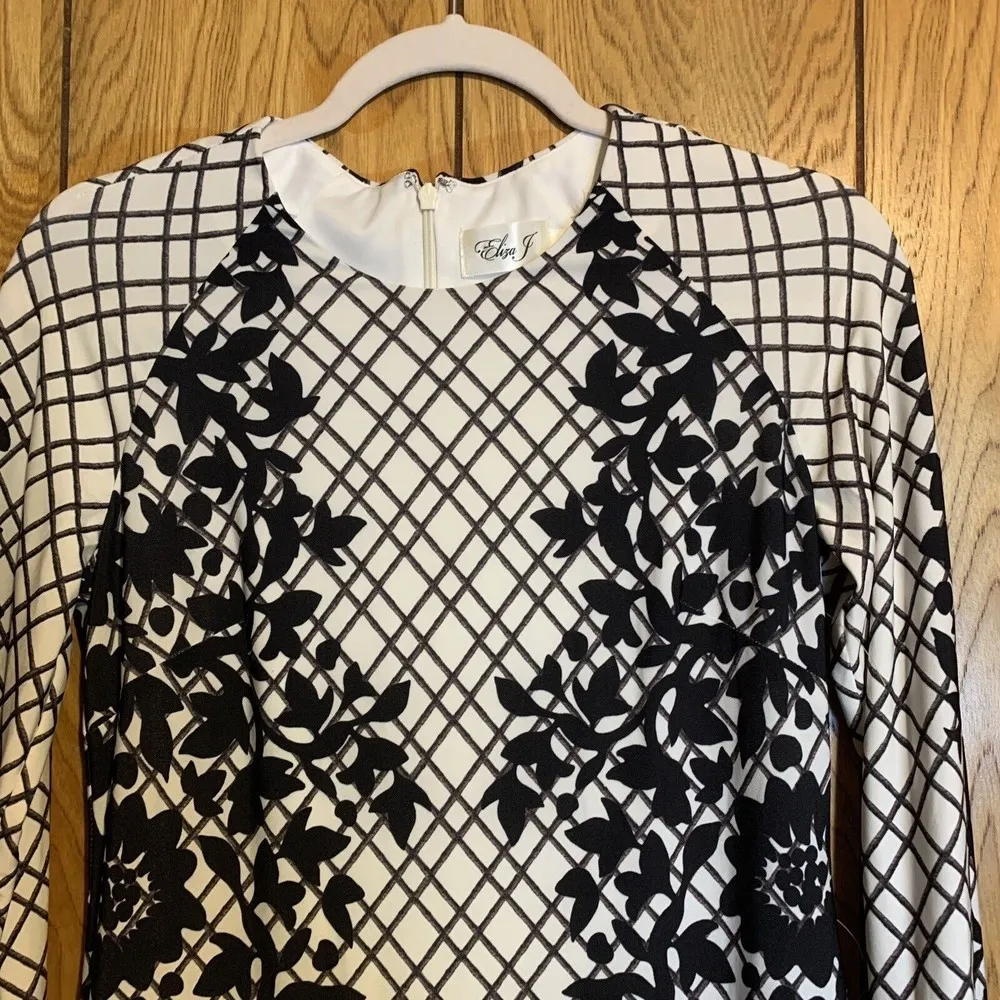 Eliza J Womens Size 4 Multicolor Print Flutter Hem Stretch Cocktail Midi Dress - Image 2