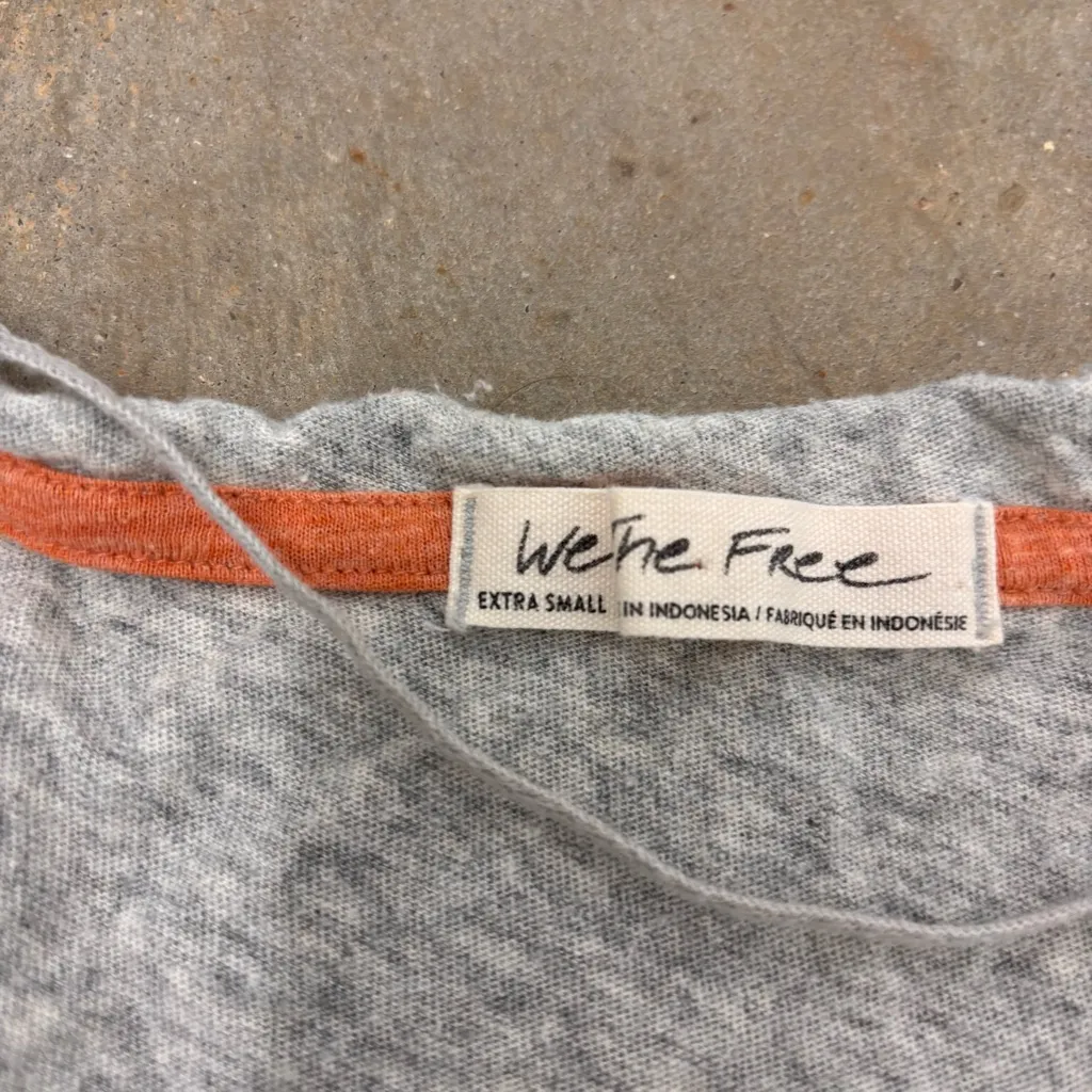 FREE PEOPLE We The Free Grey and Orange Peplum Babydoll Henley Top XS - Image 2