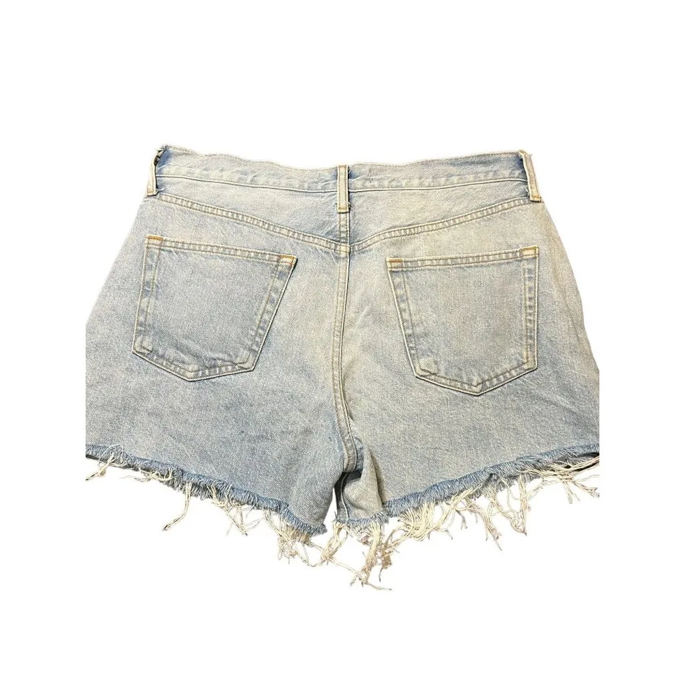 Zara Bootie Jean Shorts Button Fly Raw Hem Light Distressing Cut Offs Size 8 - Image 6