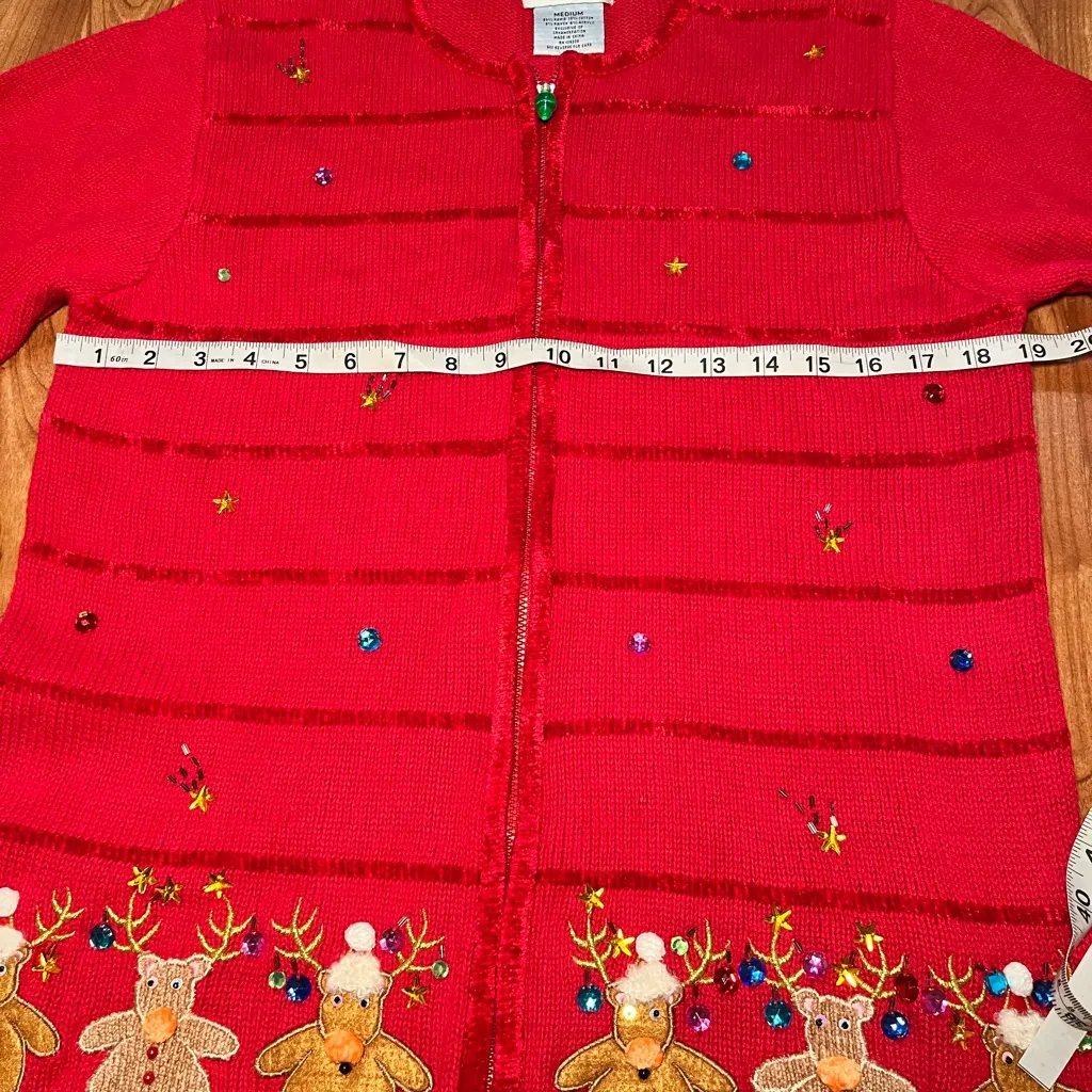 Vintage Quacker Factory Reindeer Christmas Full Zip Knit Sweater Womens Sz M - Image 5