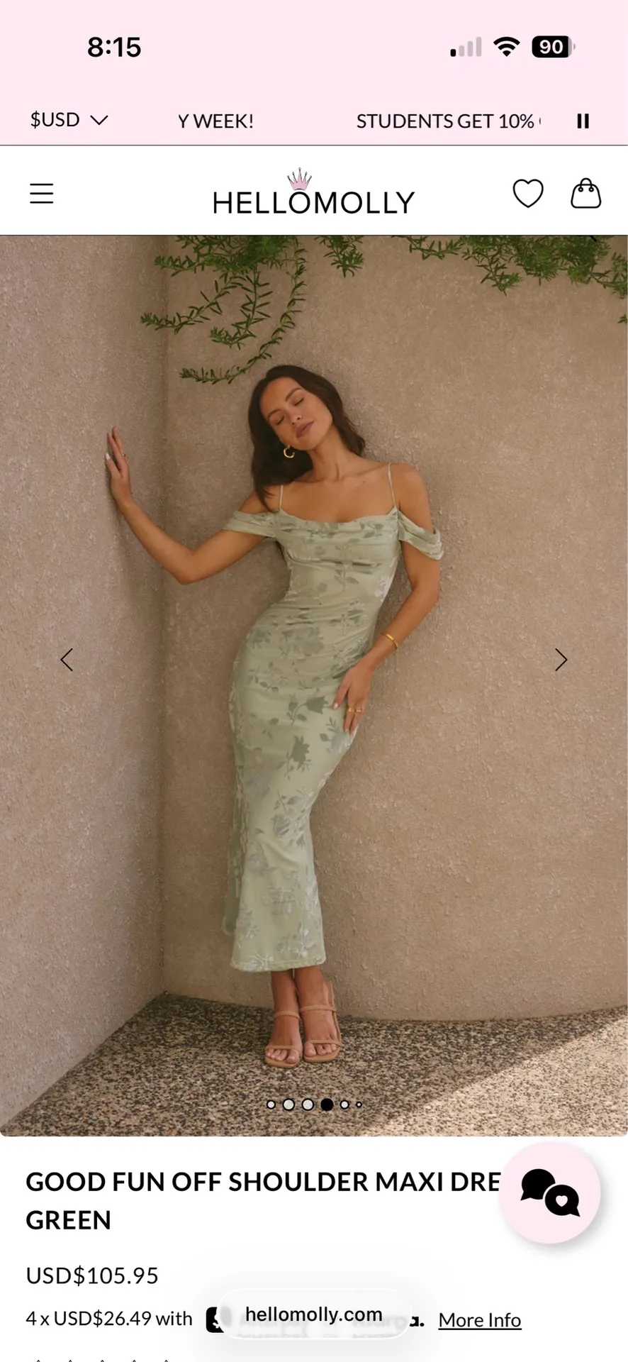 Good Fun Off Shoulder Maxi Dress Green Size M from Hello Molly - Bridesmaid Dresses
