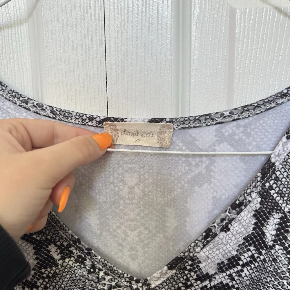 Altar’d State Womens Size XS Top Blouse Black White Snake Skin - Image 3