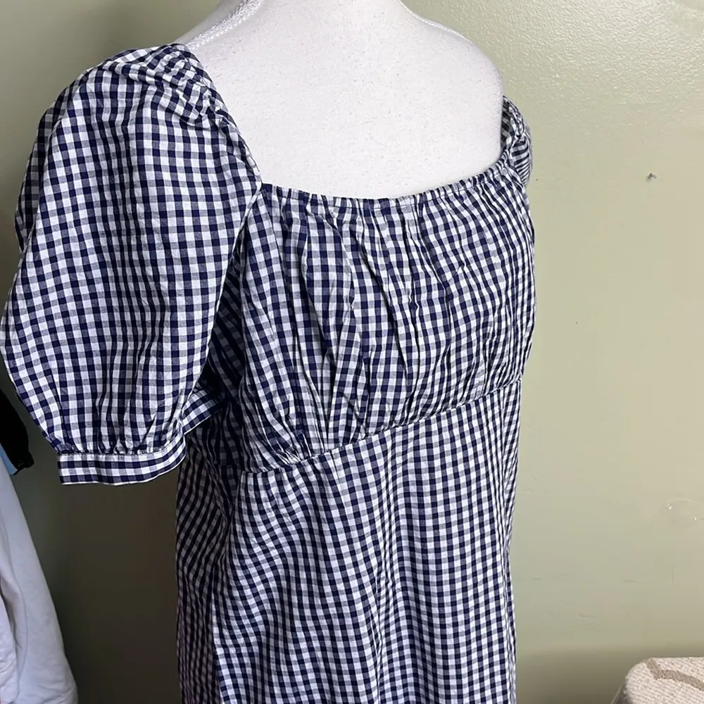 NWT ANTHROPOLOGIE FOREVER THAT GIRL PUFF SLEEVE MINI DRESS BLUE GINGHAM LARGE - Image 5