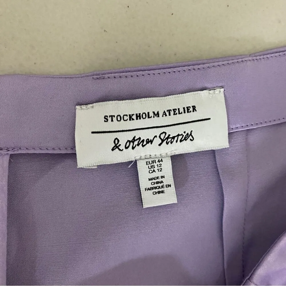 & Other Stories Light Pastel Purple Lilac Satin Asymmetrical Midi Skirt Size 12 - Image 7