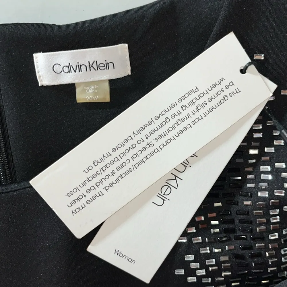 Calvin Klein Woman NWT Size 20W Black - Embellished Sleeveless Sheath Dress - Image 6