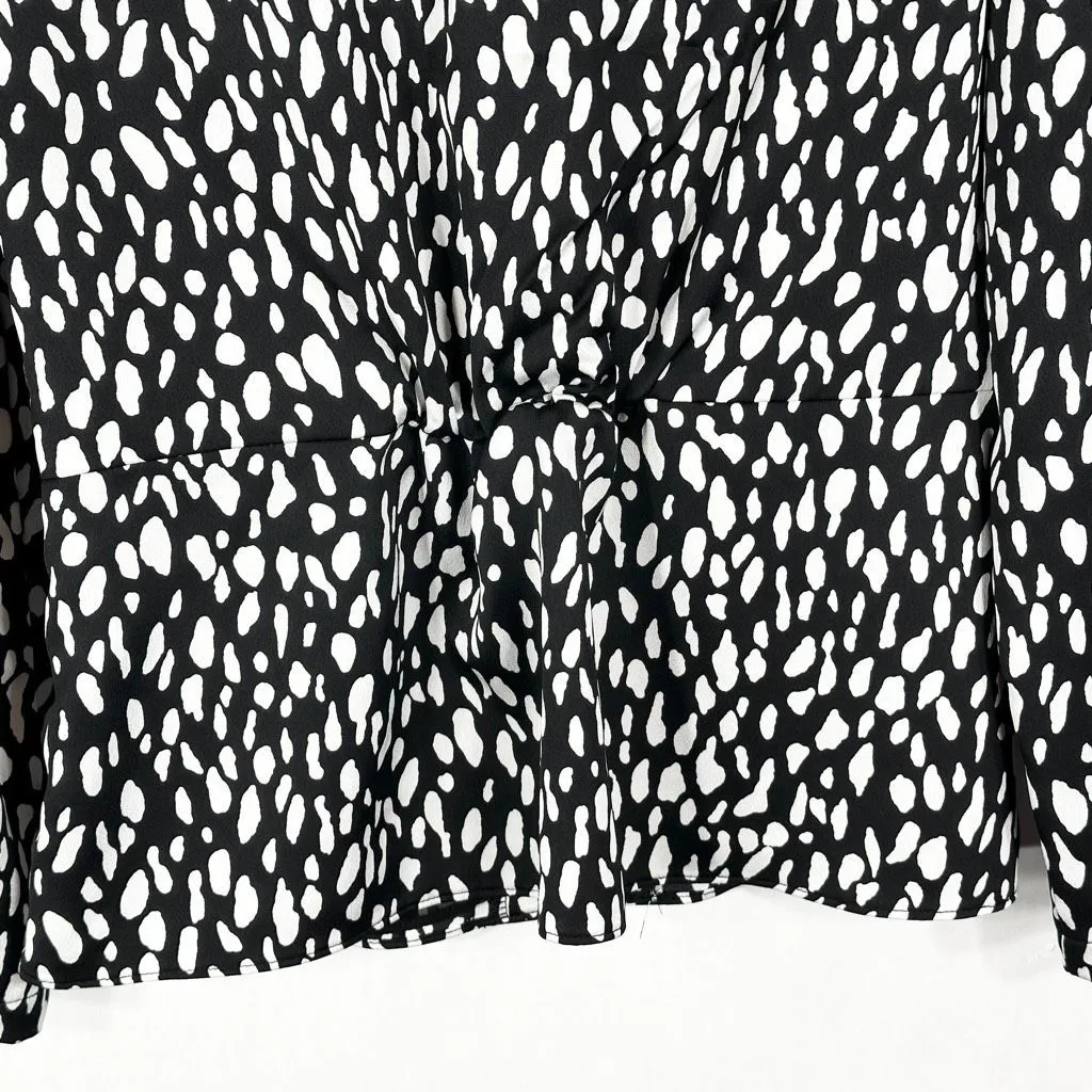 J Crew Size 6 Top Long Sleeve Crepe Satin Peplum Top Black‎ White V Neck 1376 Black - Image 6