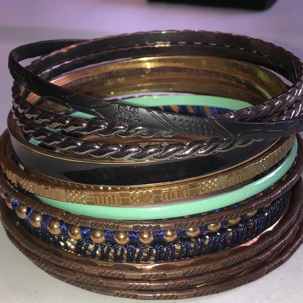 Multi Color Gold Tone Copper Tone Brass Fabric Boho Bangles - Image 5