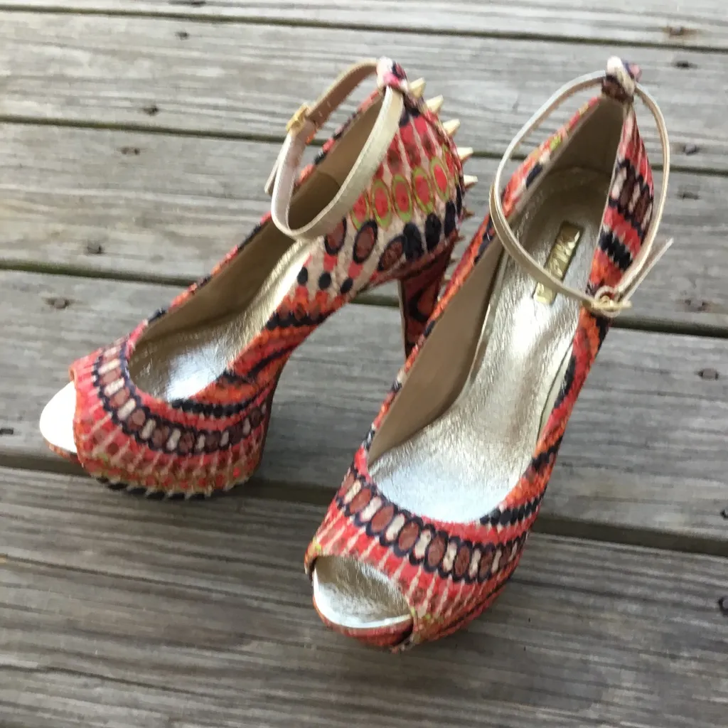 Fancy colorful dressy pumps 👠💄 Orange Size 8 - Image 4