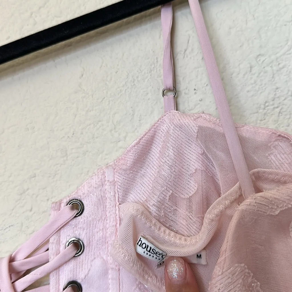 House of Cb 'Seren' Soft Pink Floral Lace Back Maxi Dress NWOT size‎ M - Image 14