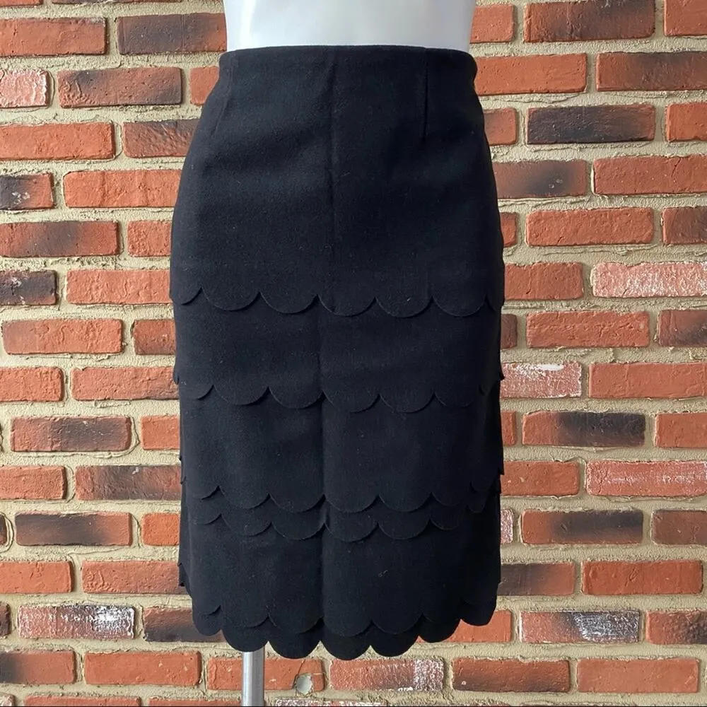 Anthropologie Maeve Black Wool Skirt sz 4 Pencil Skirt Tiered Scallop Hem - Image 4
