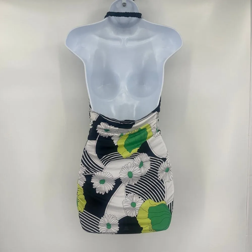 Vintage Forever Y2K Halter Top Sz L Daisy Retro Hippie Pinup 90s Ruched Babydoll Black Size L - Image 5