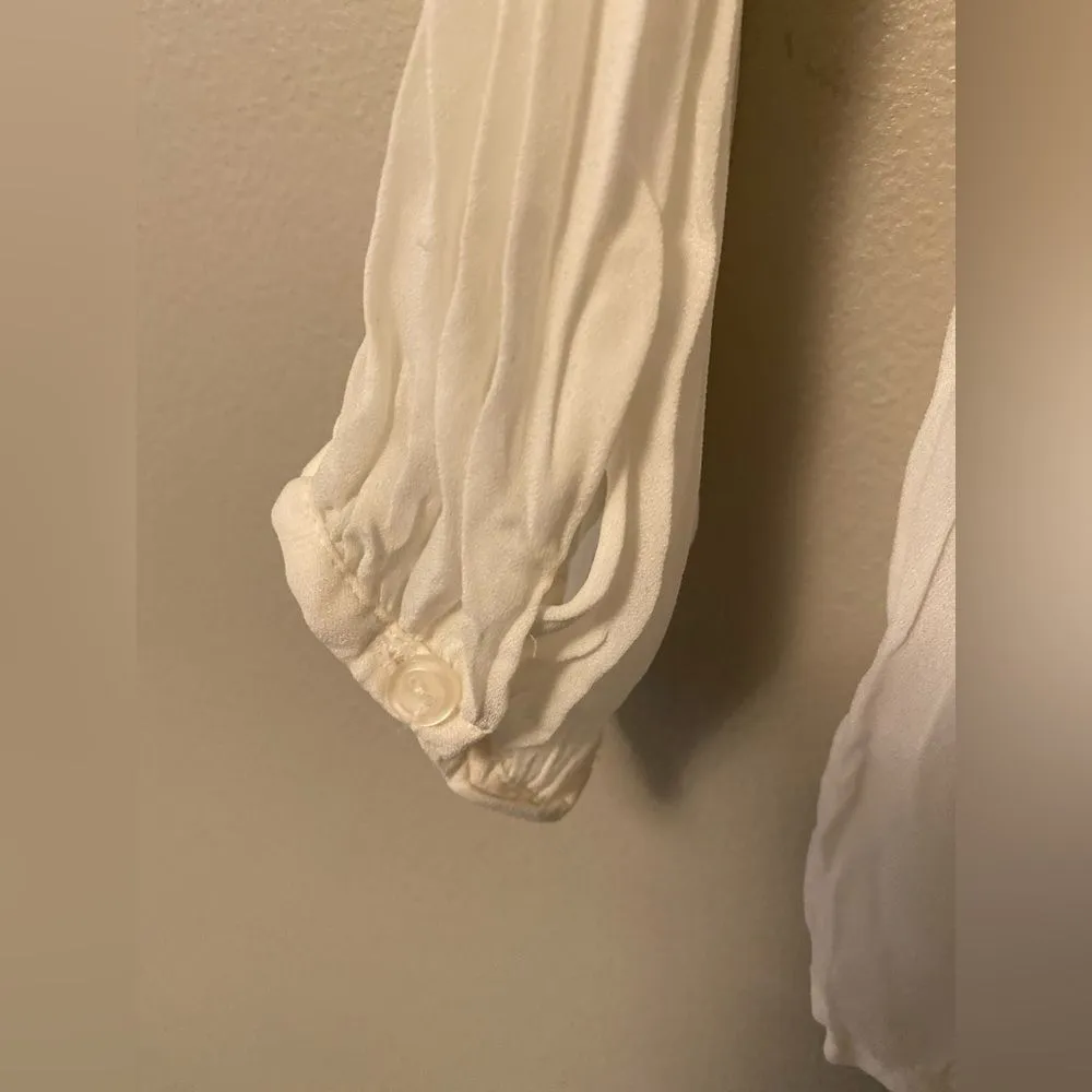 Melissa Paige  Ivory Lampshade Crinkle Collared Blouse Women's Sz Petite Small - Image 7