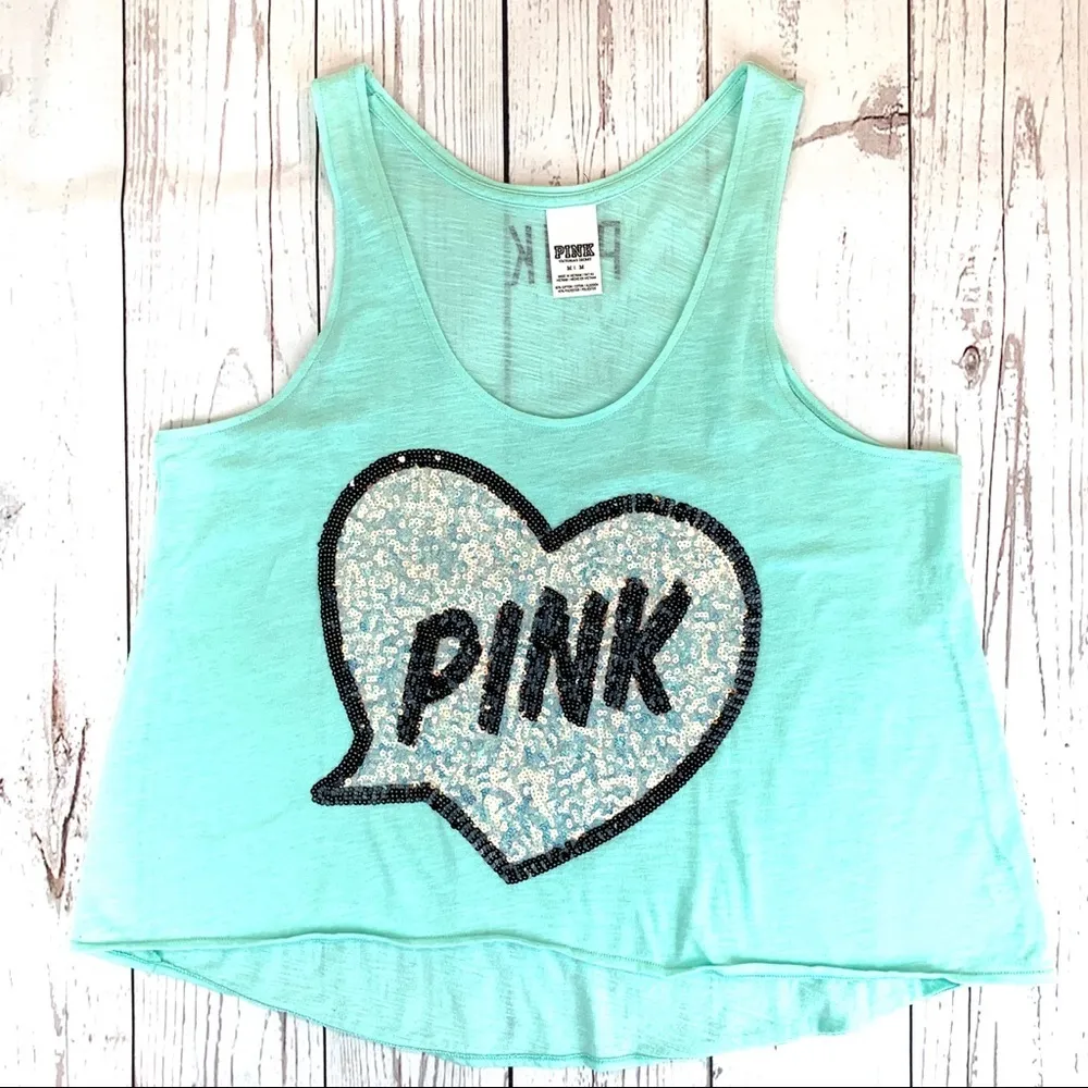 Victoria”s Secret Pink Sequined Tank Green Mint Top Size M - Image 2