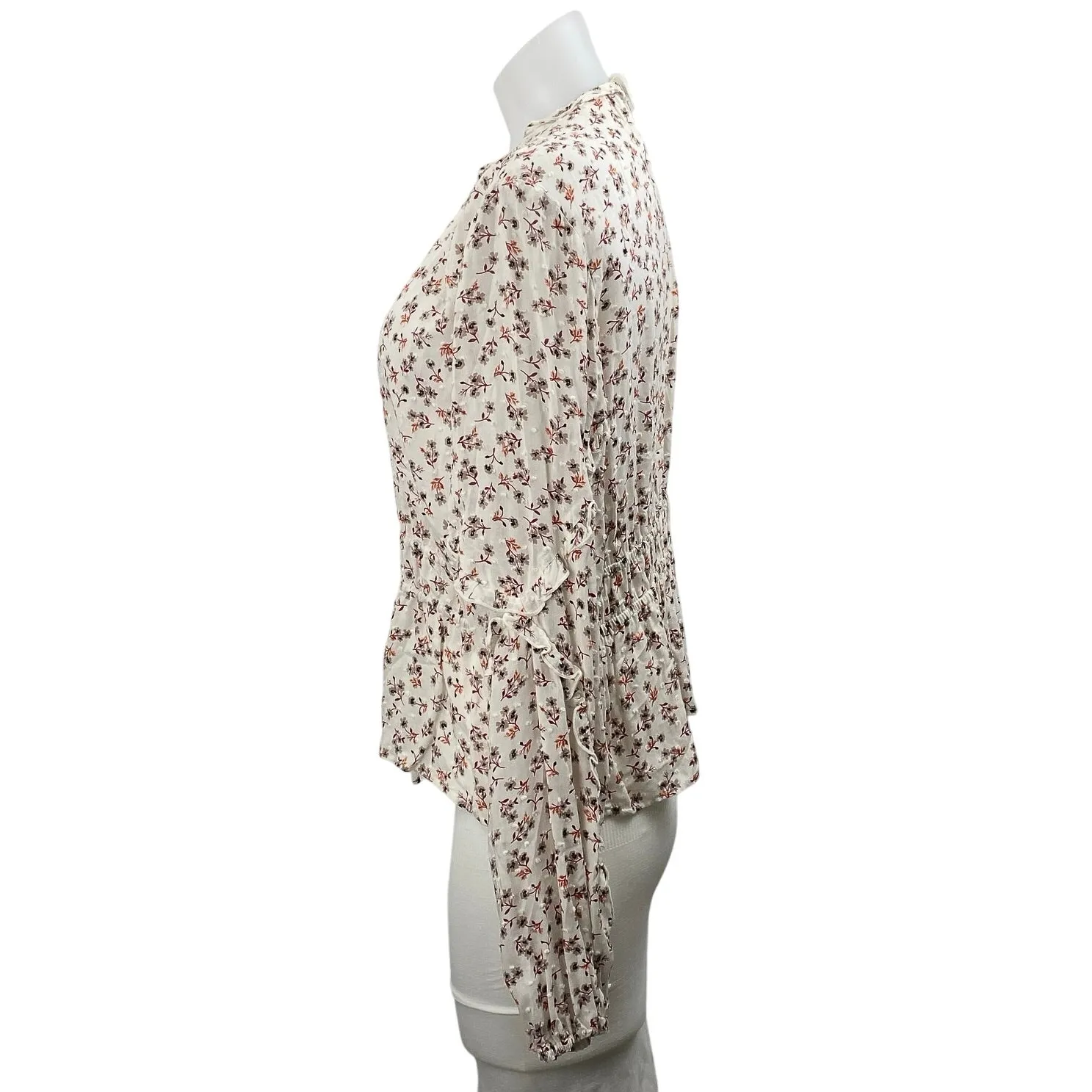 Blue Life Multicolor Floral Ruffle Tie Front Long Sleeve Peplum Blouse Top Sz M - Image 3