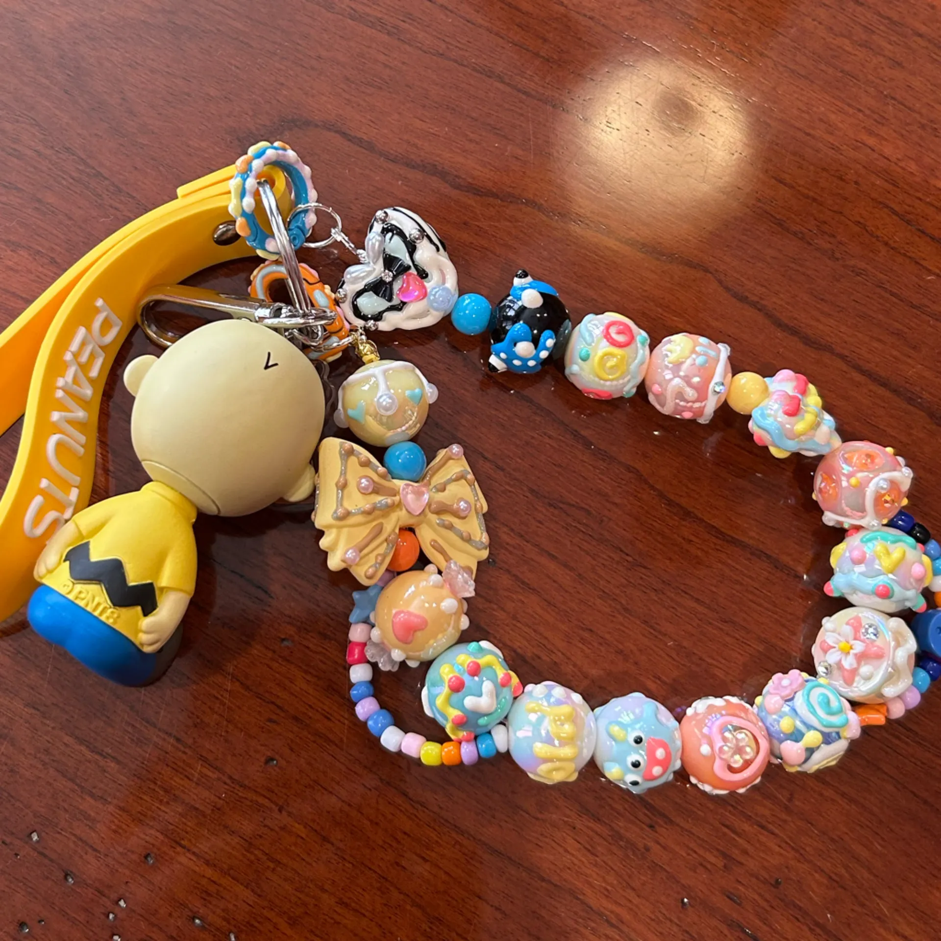 NWOT Peanuts Snoopy Handmade Beaded Keychain with Character Charm Yellow - Image 9