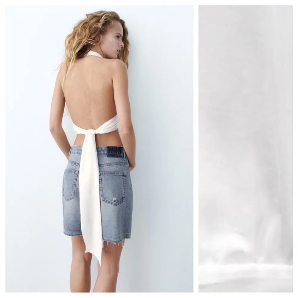 NWT Zara White Satin Effect Crop Top Halter Neckline White Bloggers Fav - Image 4