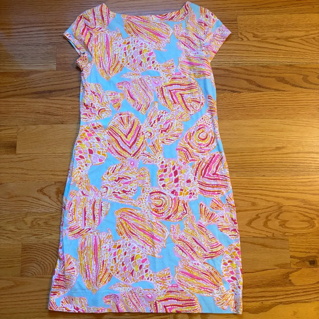 Lilly Pulitzer blue pink and orange print dress size small - Image 2