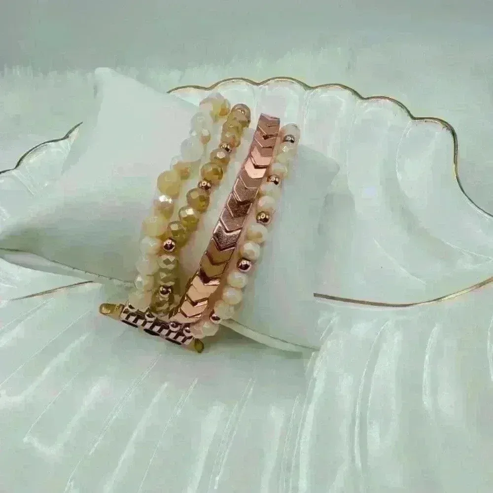 Cute Beaded Rose gold Watchband New Compatible for iWatch Size 42/44/45 Pink - Image 4