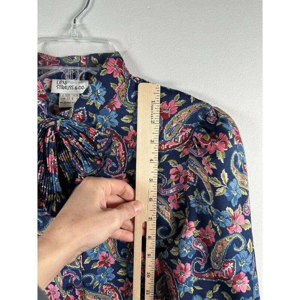 Vintage Levis Shirt Womens Size 6 Floral Western Blouse Square Dance 70s Bow - Image 10