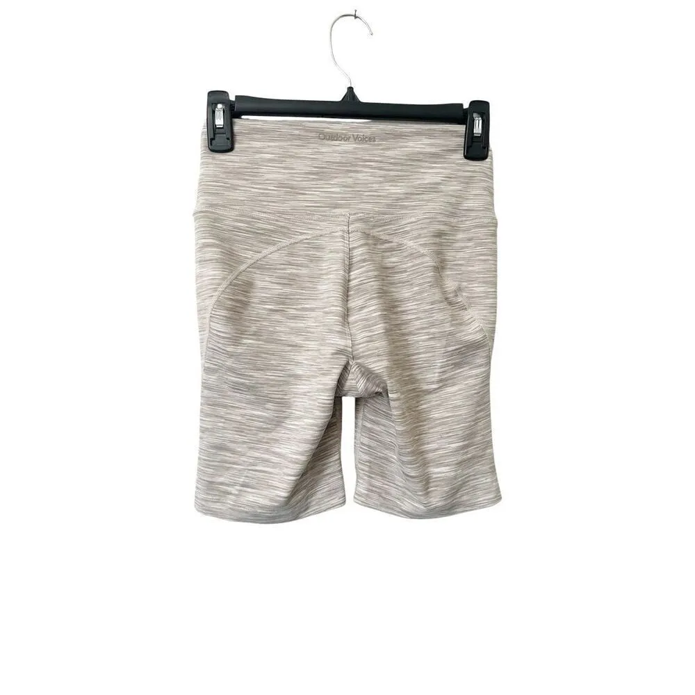 Outdoor Voices Flow 7” Athletic Fold Over‎ High Rise Bike Tan Heathered Shorts - Image 3