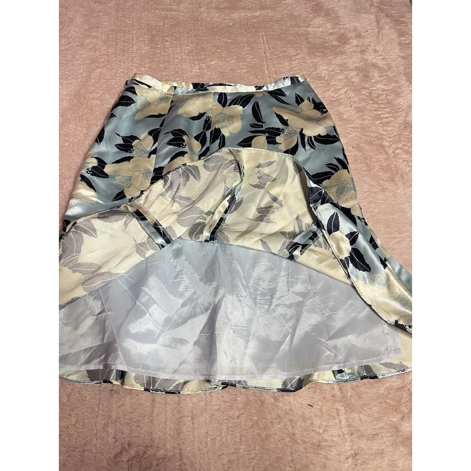 Banana Republic Skirt Pure Silk Satin BluePrint Gored Panels Floral Size 8 I0186 - Image 7