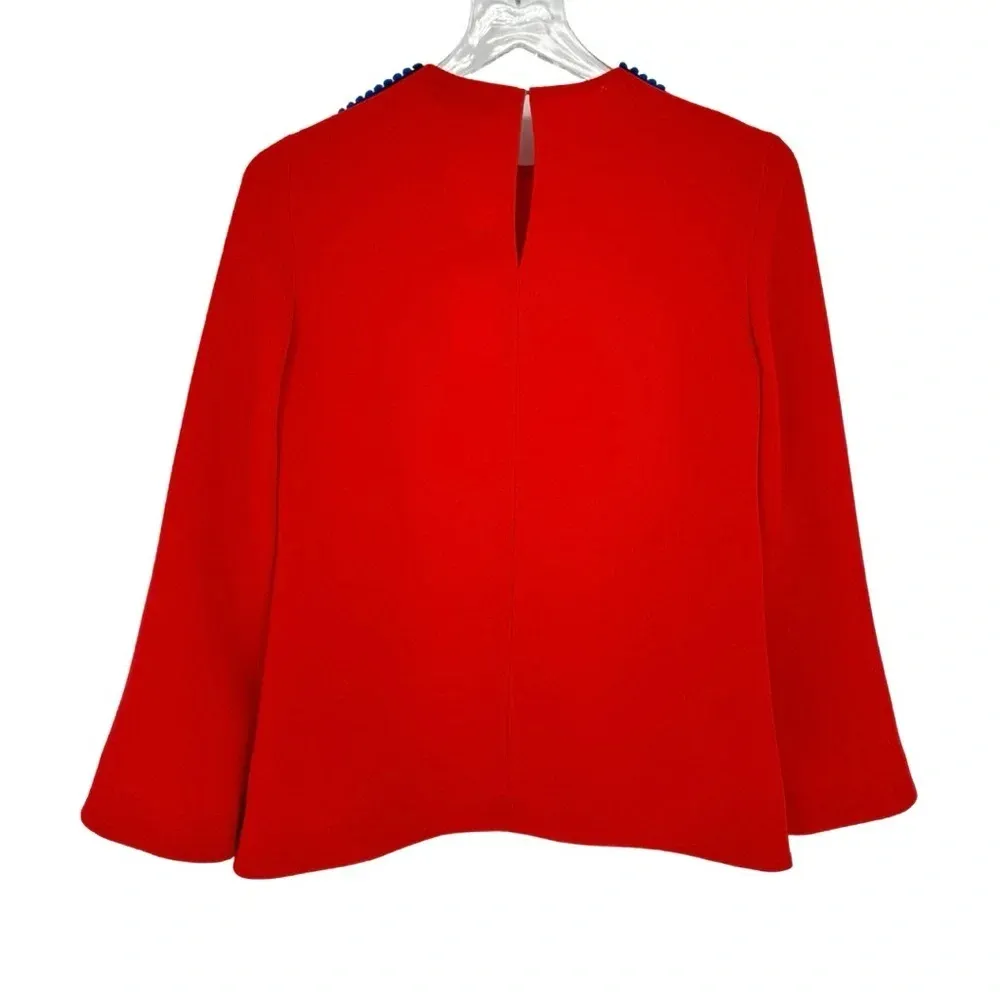 Galvan‎ London NWT Misti Long Sleeve Crepe Pom Pom Blouse 4 Red Cobalt - Image 3