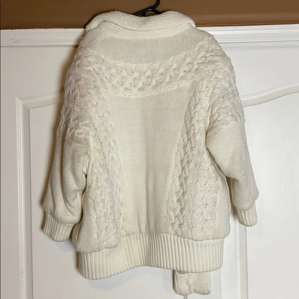 VINTAGE THICK CREAM KNIT ZIP UP JACKET CARDIGAN SCARF OVERSIZED White Size L - Image 4