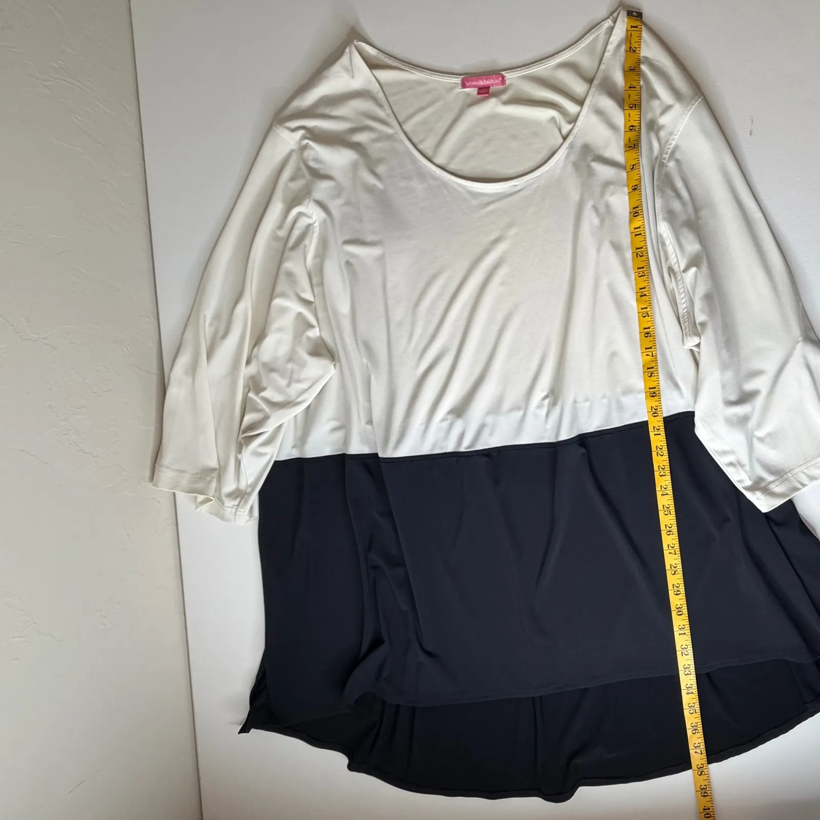 Woman Within Colorblock Tunic Top Size 38/40 Neutral Flowy Soft Stretch Nautical - Image 9